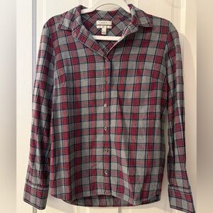 J Crew Women’s Boy Shirt in grey red tartan plaid size 4 size S